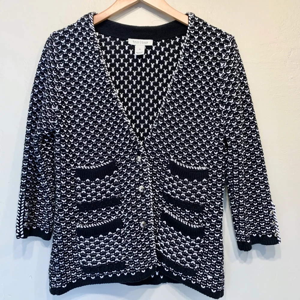 WHBM | Crochet Chunky Knit Button Front Pocket Cropped Cardigain